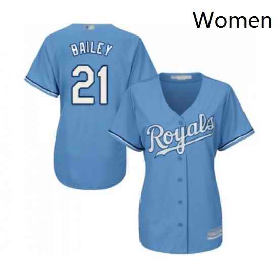 Womens Kansas City Royals 21 Homer Bailey Replica Light Blue Alternate 1 Cool Base Baseball Jersey